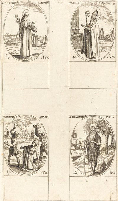 Sv. Barnabáš, apoštol, sv. Honofrius, sv. Antonín Paduánský, sv. Bazil Veliký. od Jacques Callot