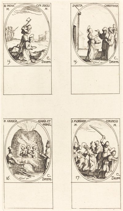 Svatá Bibiana; St. Birinus; svatá Barbora; Svatý Sabas od Jacques Callot