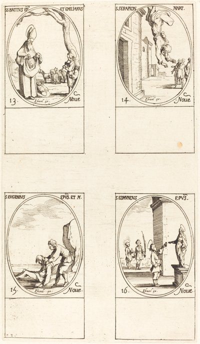St. Brice; St. Serapion; sv. Eugenius; Svatý Edmund od Jacques Callot