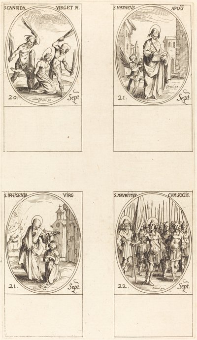 Svatá Canida; Svatý Matěj; sv. Ipigenia; Svatý Maurice a společníci od Jacques Callot