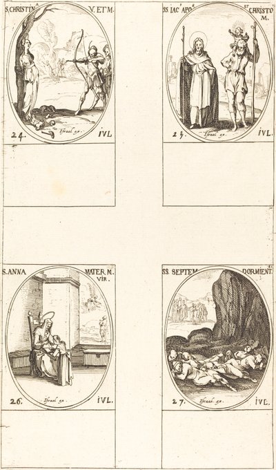 Svatá Kristýna; svatý Jakub, apoštol a svatý Kryštof; svatá Anna; Sedm spáčů E od Jacques Callot