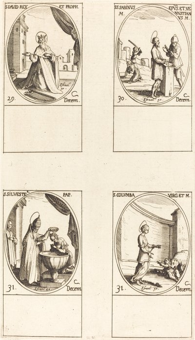 Svatý David, král a prorok; Sts. Sabinus a Venustianus; Svatý Silvestr; Svatá Colomba od Jacques Callot