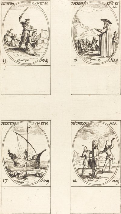 Svatý. Dympna; Svatý. Poutník; Svatý. Obnoveno; Svatý. Dioskorus od Jacques Callot