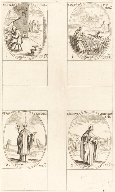 sv. Eligius; Svatý Agericus; svatý František Xaverský; Svatý Petr Chrysologus od Jacques Callot