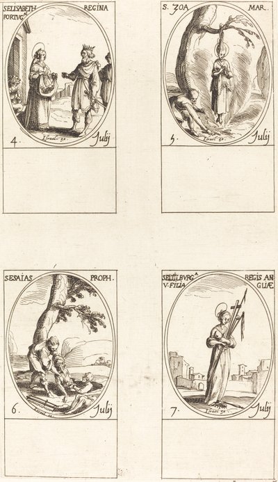 Svatá Alžběta Portugalská; Svatá Zoe; Svatý Izajáš, prorok; St. Edelburge od Jacques Callot