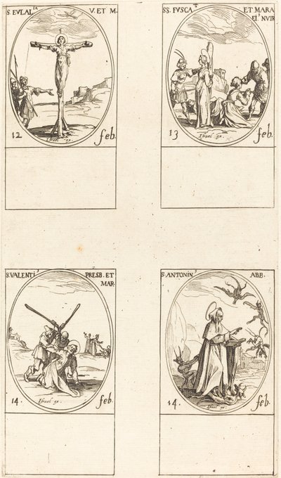 sv. Eulálie; Sv. Fusca a Maura; Svatý Valentýn; Svatý Antonín od Jacques Callot