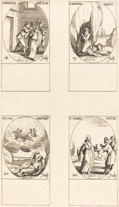 Svatý Fridrich; Svatý Arsenius, poustevník; sv. Eliáš, prorok; Svatý Josef Spravedlivý od Jacques Callot