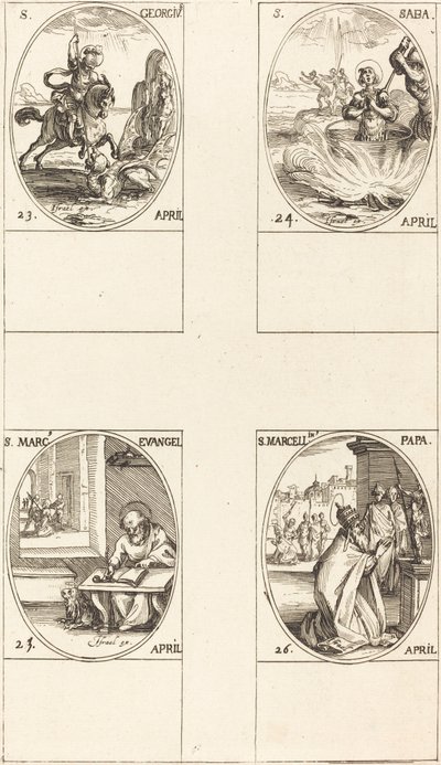 Svatý Jiří; Svatý Sabas; Svatý Marek, evangelista; Svatý Marcellin od Jacques Callot