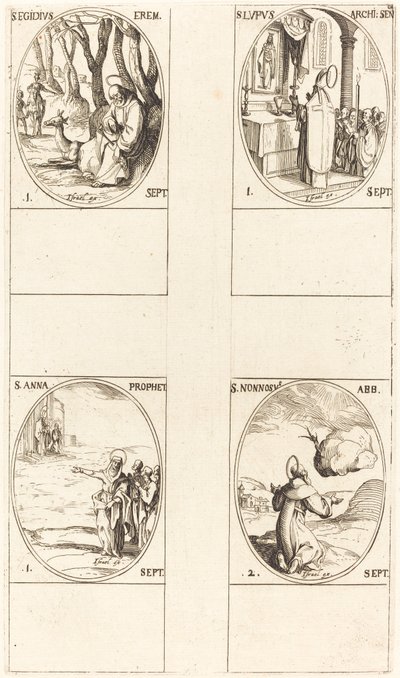 sv. Jiljí; sv. Lupus; svatá Anna; Sv. Nonnosus od Jacques Callot