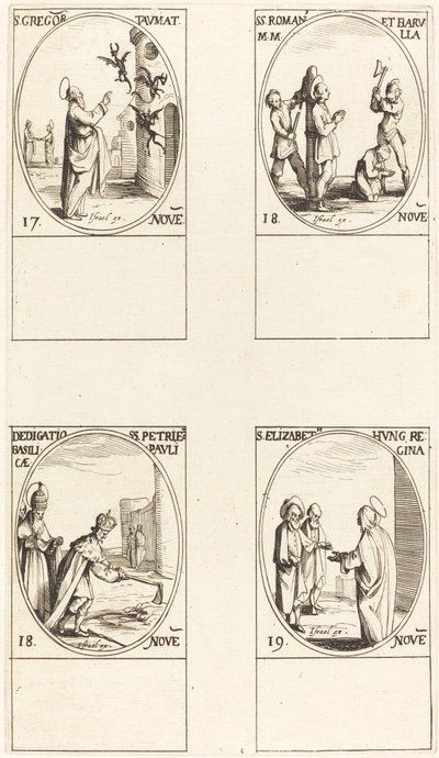 Svatý Řehoř; Sts. Romanus & Barulla; Zasvěcení bazilik sv. Petra a Pavla; od Jacques Callot