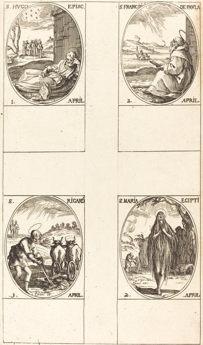 Svatý Hugo; svatý František z Pauly; Svatá Marie Egyptská; Svatý Richard od Jacques Callot