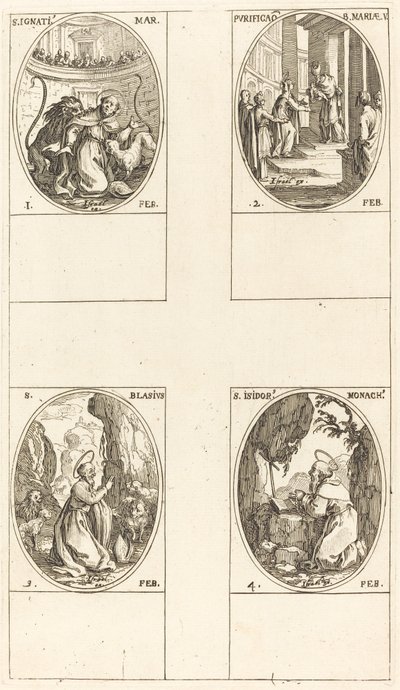 Svatý Ignác; Očištění Panny; Svatý Blažej; Svatý Isidor od Jacques Callot