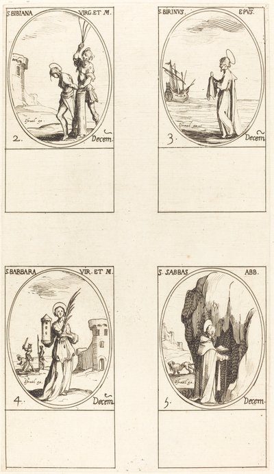 Svatý. Irene & Companions; Svatý. Křesťan; Svatí Ananiáš, Azariáš a Mišael; Svatý. Florián & od Jacques Callot