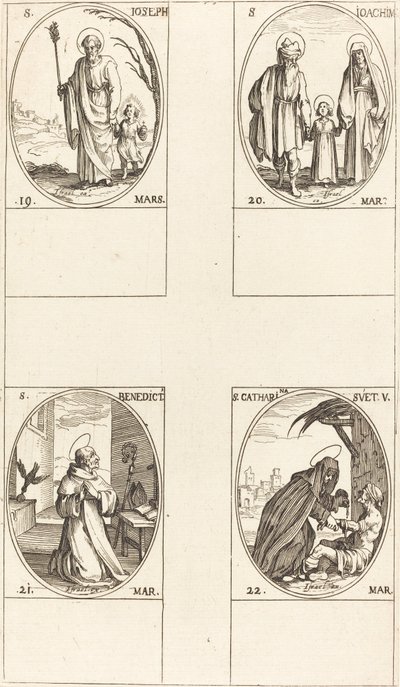 Svatý Josef; Svatý Joachim; Svatý Benedikt, opat; Svatá Kateřina Švédská od Jacques Callot