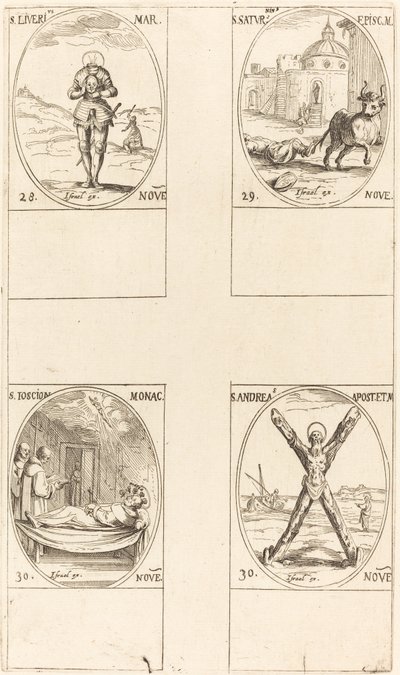 Sv. Liverius; Svatý Saturninus; St. T(I?) Oscion; Svatý Ondřej od Jacques Callot