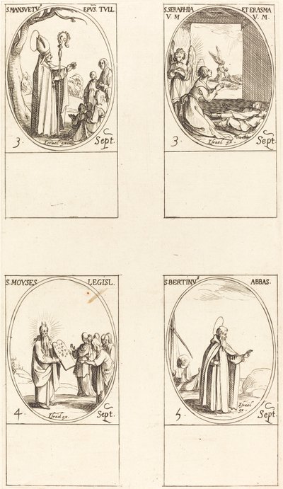 St. Louis Mansuetus; Sts. Serapia a Erasmus; Mojžíš; St. Louis Bertin, opat od Jacques Callot