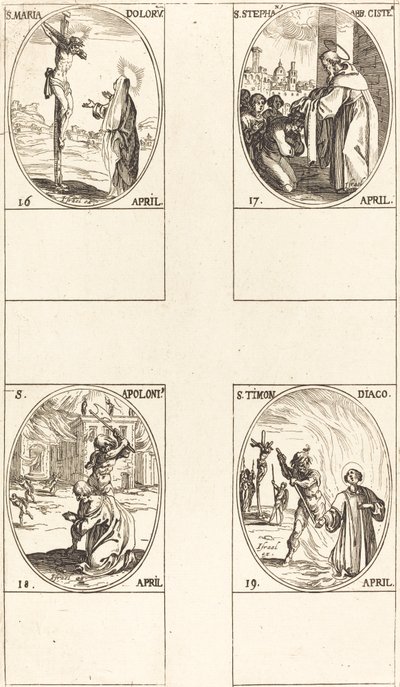Svatý. Maria Doloru; Svatý. Štěpán, opat; Svatý. Apollo; Svatý. kolo od Jacques Callot