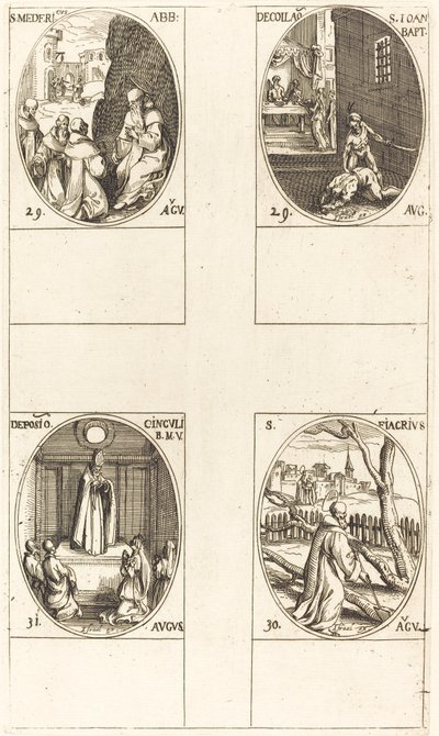 St. Mederic, opat; Stětí hlavy Jana Křtitele; St. Fiacre; Festival Panny Marie od Jacques Callot