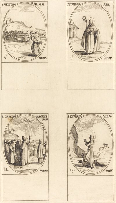 Svatý Meliton; Sv. Firminus; Svatý Řehoř Veliký; Svatá Eufrázie od Jacques Callot