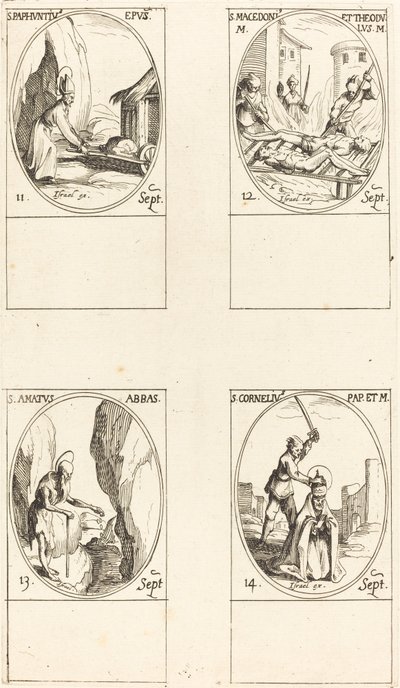 Svatý. Paphnutius; Svatí Makedonius a Theodulus; Svatý. Milovaný; Svatý. Cornelia od Jacques Callot