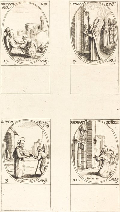 Svatý. Potenciál; Svatý. Dunstan; Svatý. Yves; Svatý. Bernardinus ze Sieny od Jacques Callot