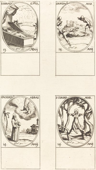 sv. Servatius; Svatý Bonifác; Svatý Pachomius; Svatá Korona od Jacques Callot