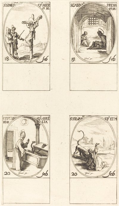 Svatý. Simeon; Svatý. Gabinius; Svatý. Eucharius; Svatý. Silvanus od Jacques Callot