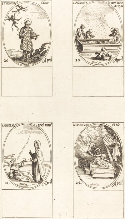 St. Theodorus; Svatá Anežka z Monte Pulciano; sv. Anselme, arcibiskup z Canterbury; Svatý od Jacques Callot