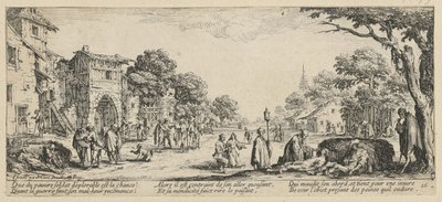 Umírající na okraji silnice, list č. 16 ze série „Hrůzy války“ od Jacques Callot