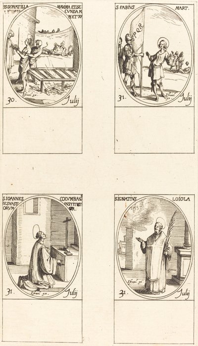Svatí Donatilla, Greatest & Second; Svatý. Fabius; sv. John Colombini; Svatý. Ignáce z Loyoly od Jacques Callot
