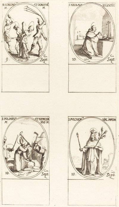 Svatí Gorgonius & Dorothy, sv. Mikuláše z Tolentina, sv. Polianus & Nemesian, sv. Pul. od Jacques Callot