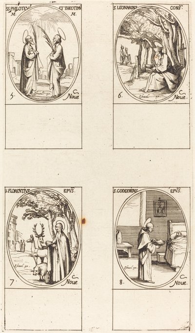 Sts. Filoteus a Theotimus, sv. Leonard, sv. Florentinus, sv. Godfrey. od Jacques Callot