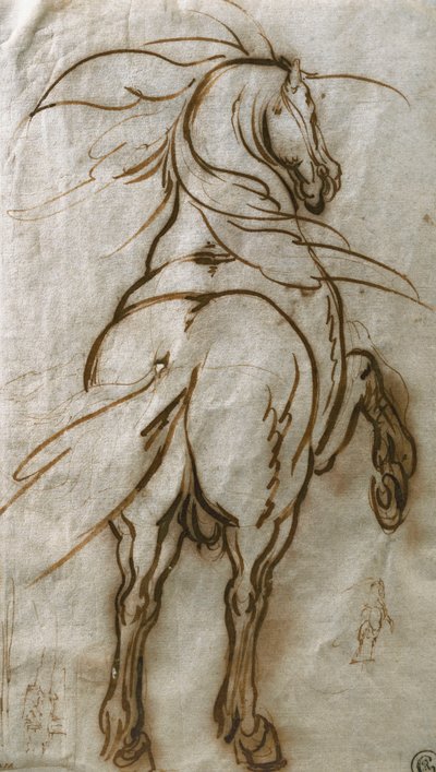 Studie chovného koně s vedlejší studií téhož a pohledem na město, od Jacques Callot