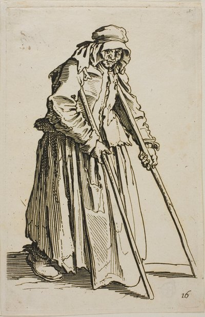 Žebrák o berlích a jeho žebrácká peněženka, desátý talíř z knihy Žebráci od Jacques Callot