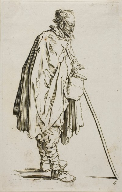 The Beggar with a Footwarmer, šestý talíř z The Beggars od Jacques Callot