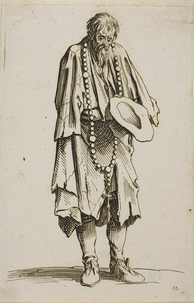 Žebrák s růžencem, talíř jedenáctý z Žebráků od Jacques Callot