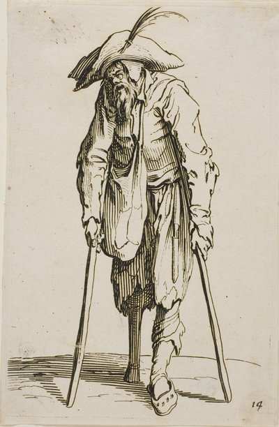 Žebrák s dřevěnou nohou, deska čtrnáctá z Žebráků od Jacques Callot