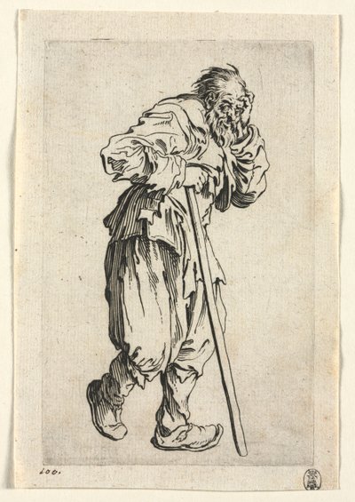 The Beggars: Žebrák opírající se o hůl od Jacques Callot