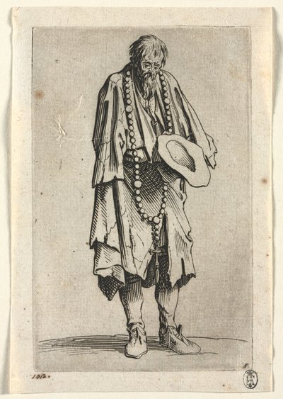 The Beggars: Žebrák s růžencem od Jacques Callot