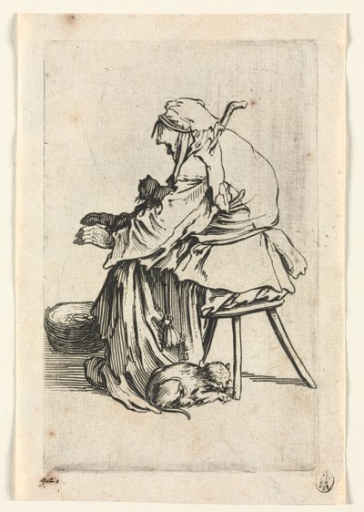 Žebráci: Stará žena a kočky, c. 1623. od Jacques Callot