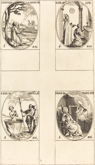 Obrácení svatého Augustina; Svatý Hilary; Svatý Jan před latinským portálem; Svatý Jan z Damašku od Jacques Callot