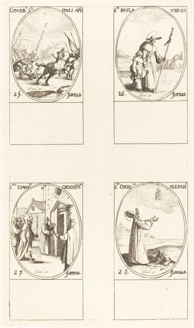 Obrácení Saula; Svatý Pavel; Svatý Jan Zlatoústý; Svatý Cyril Alexandrijský od Jacques Callot