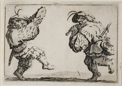 Tanečníci s flétnou a tamburínou, z The Caprices od Jacques Callot