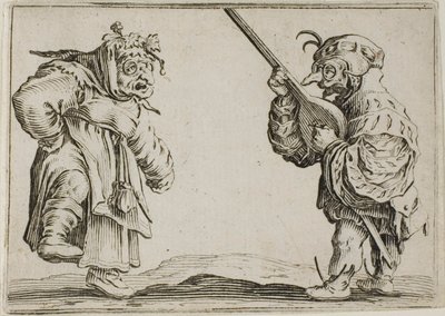 Tanečníci s loutnou, z The Caprices od Jacques Callot