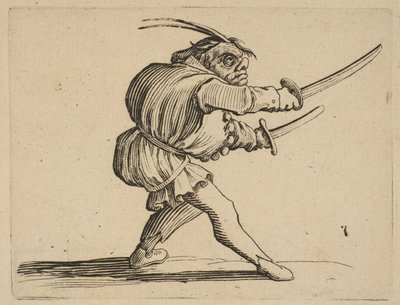 The Duelliste aux Deux Sabres Soubojář se dvěma šavlemi, z Varie Figure Gobbi, s..., 1616-22. od Jacques Callot