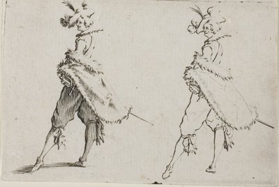 Gentleman s kabátem, pózování s rukama v bok, z The Caprices od Jacques Callot