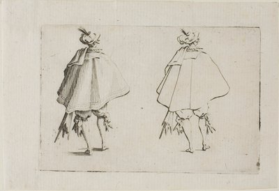 Gentleman s velkým kabátem, viděno zezadu, z The Caprices od Jacques Callot
