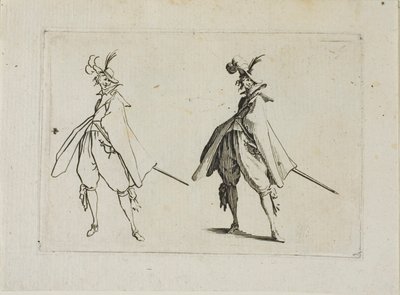 Gentleman s velkým kabátem, viděno zepředu, z The Caprices od Jacques Callot