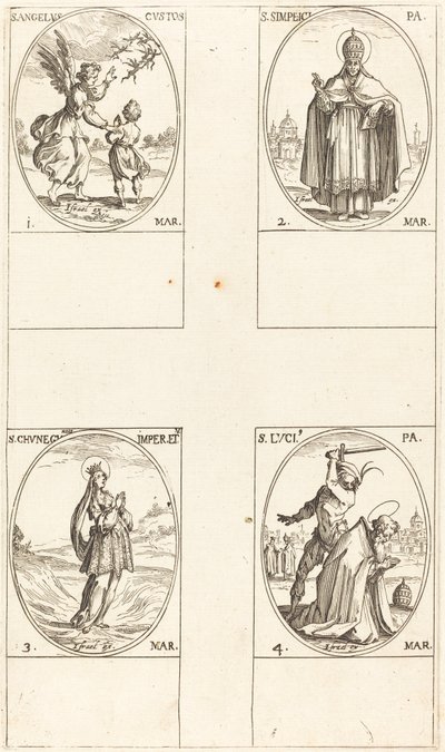 Anděl strážný, sv. Simplici, sv. Cunegundes, sv. Lucie. od Jacques Callot