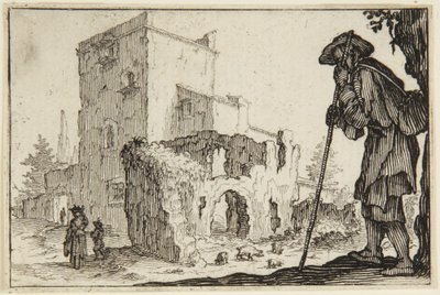 Pastýř a ruiny od Jacques Callot